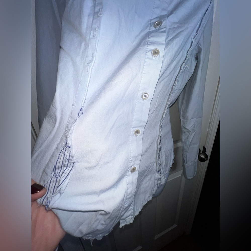 Tucker Women’s Large Blue Collared Cotton Long Sleeve Oxford Shirt Button Up L - Picture 6 of 15